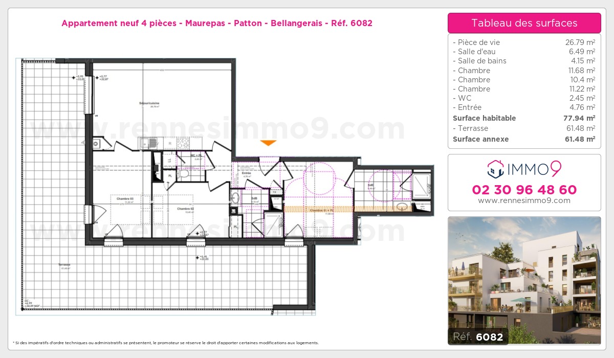 Plan et surfaces, Programme neuf Rennes : Maurepas - Patton - Bellangerais Référence n° 6082