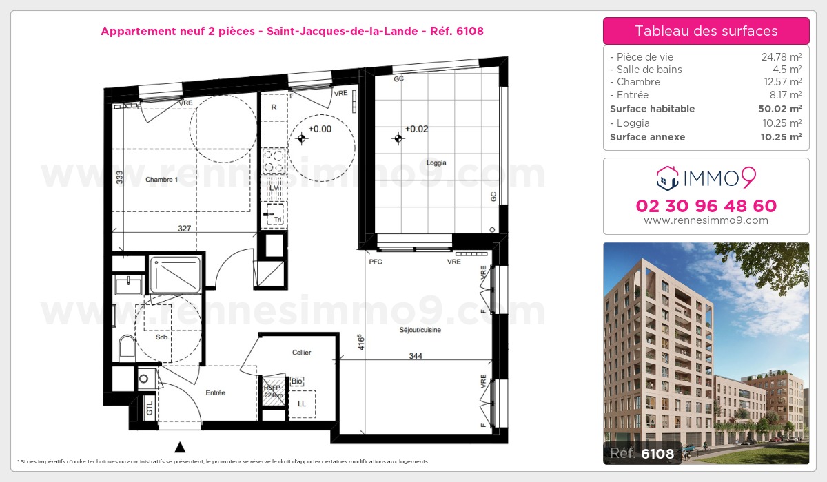 Plan et surfaces, Programme neuf Saint-Jacques-de-la-Lande Référence n° 6108