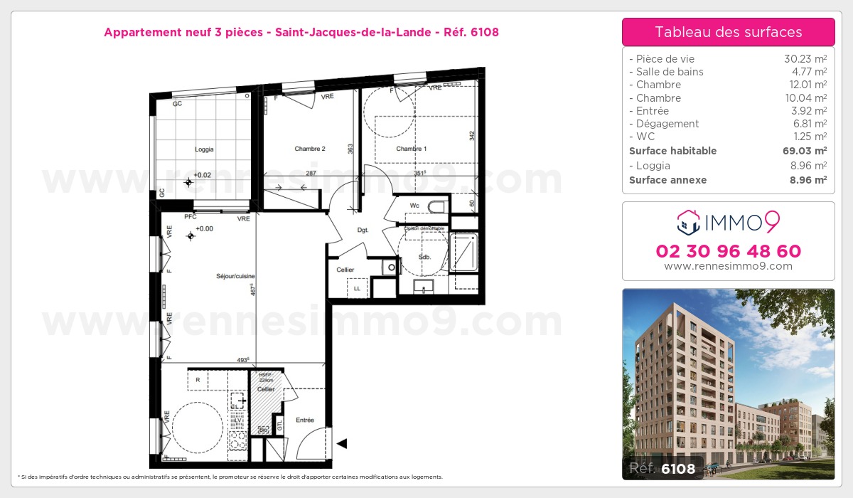 Plan et surfaces, Programme neuf Saint-Jacques-de-la-Lande Référence n° 6108