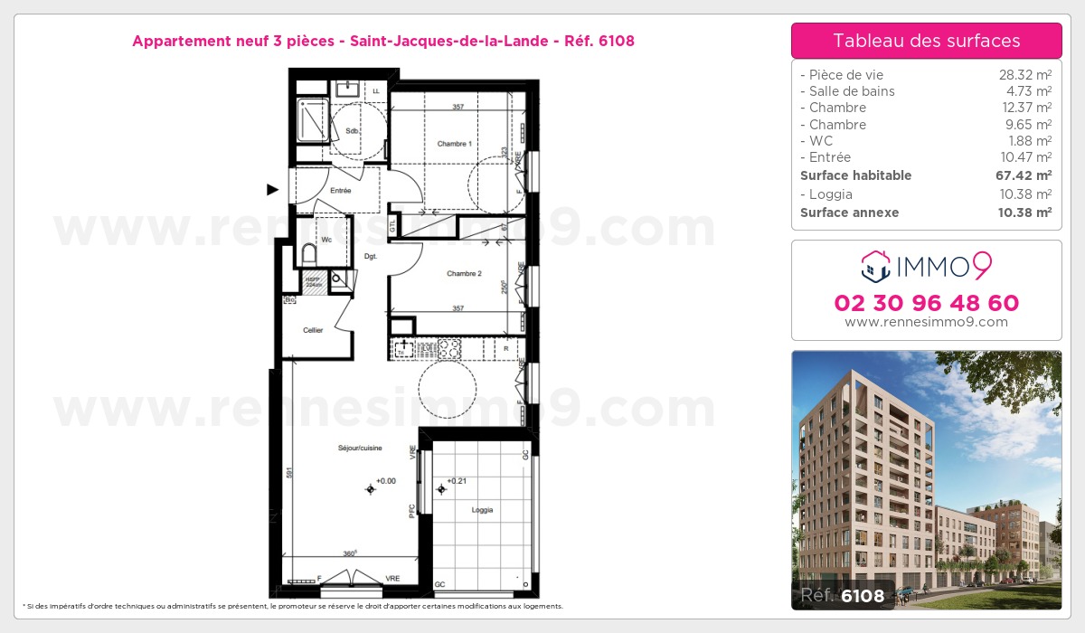 Plan et surfaces, Programme neuf Saint-Jacques-de-la-Lande Référence n° 6108