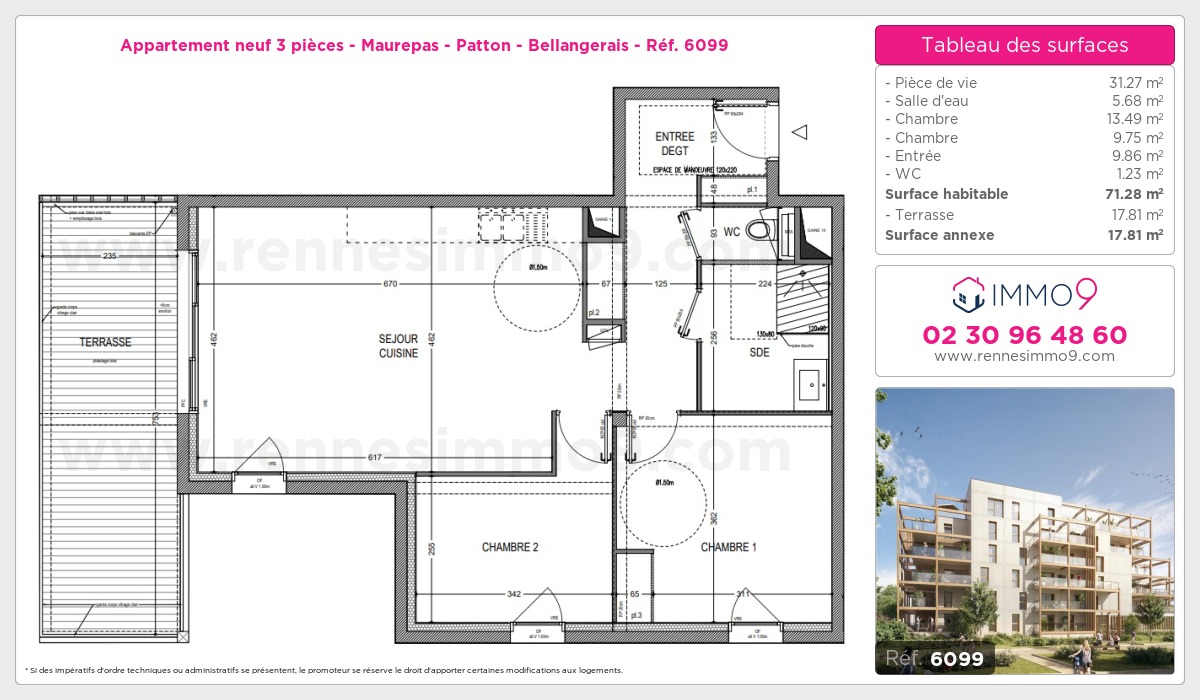 Plan et surfaces, Programme neuf Rennes : Maurepas - Patton - Bellangerais Référence n° 6099