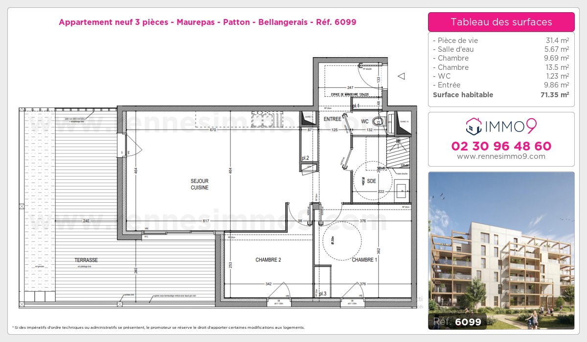 Plan et surfaces, Programme neuf Rennes : Maurepas - Patton - Bellangerais Référence n° 6099