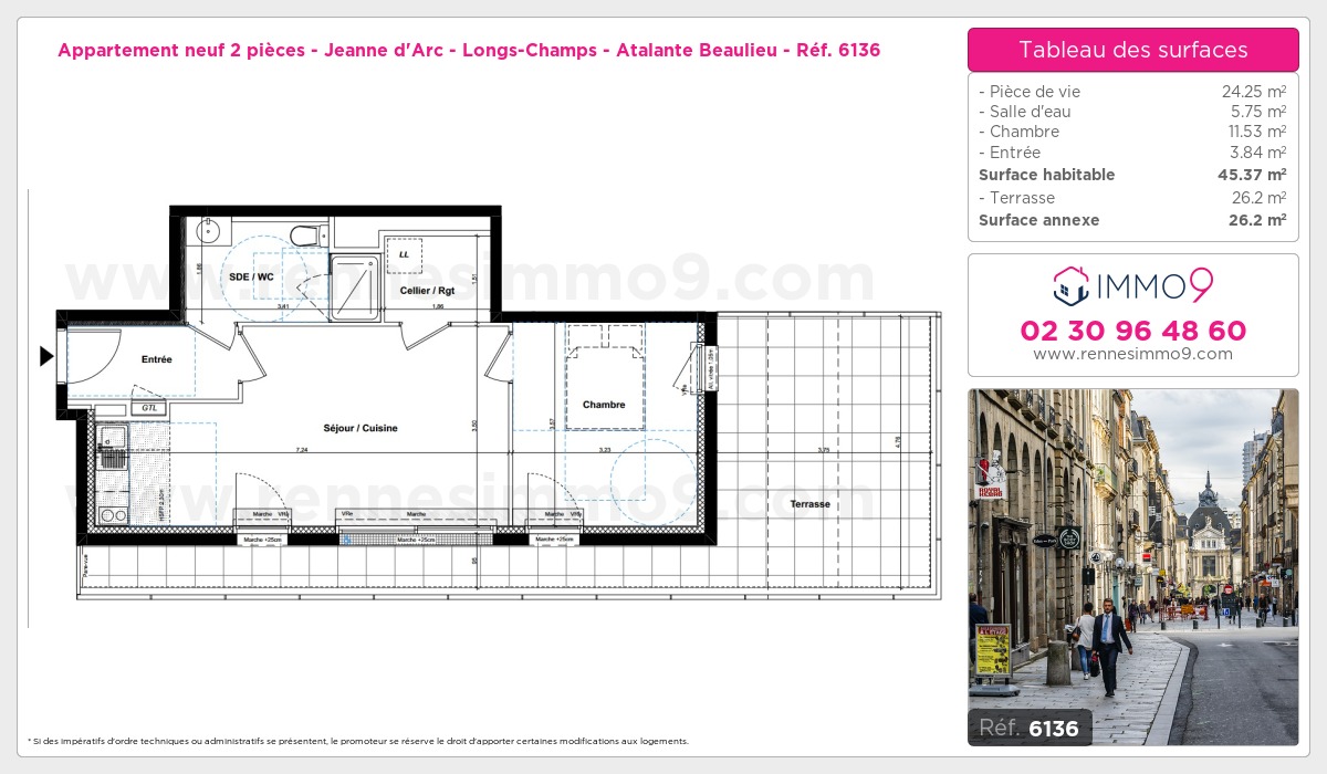 Plan et surfaces, Programme neuf Rennes : Jeanne d'Arc - Longs-Champs - Atalante Beaulieu Référence n° 6136