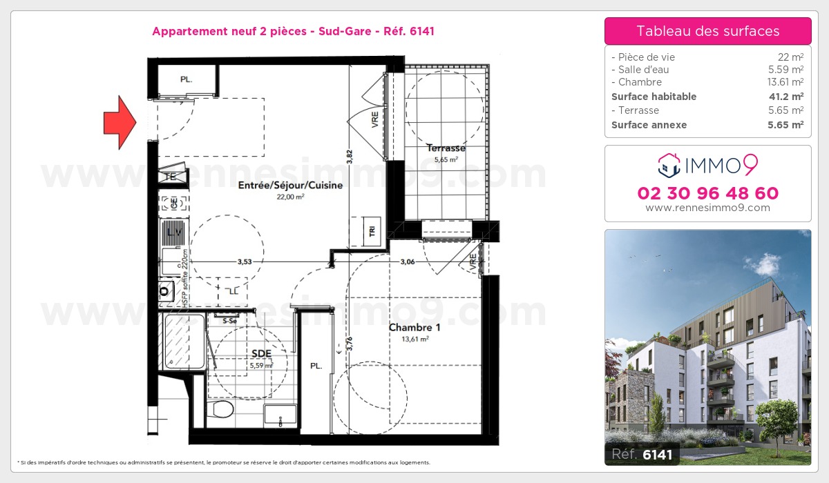 Plan et surfaces, Programme neuf Rennes : Sud-Gare Référence n° 6141