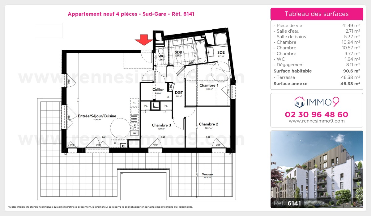 Plan et surfaces, Programme neuf Rennes : Sud-Gare Référence n° 6141