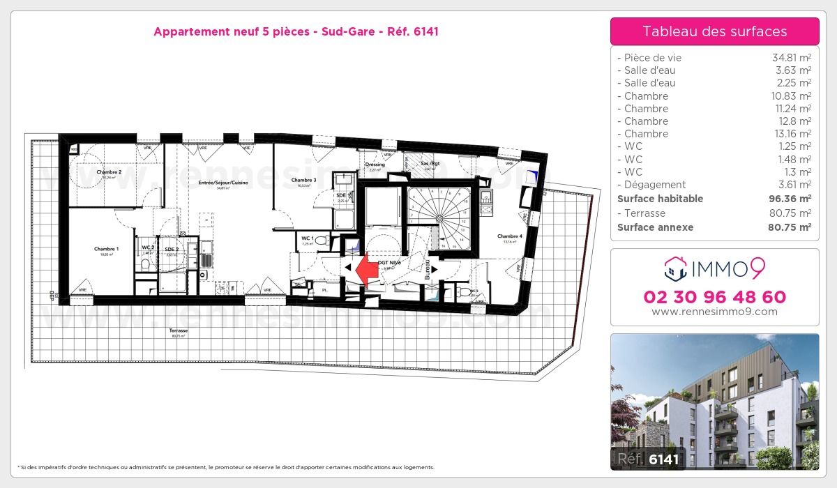 Plan et surfaces, Programme neuf Rennes : Sud-Gare Référence n° 6141