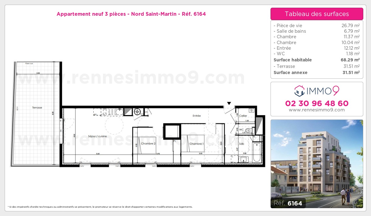 Plan et surfaces, Programme neuf Rennes : Nord Saint-Martin Référence n° 6164