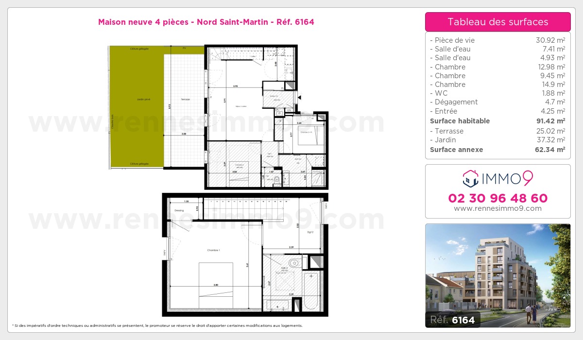 Plan et surfaces, Programme neuf Rennes : Nord Saint-Martin Référence n° 6164