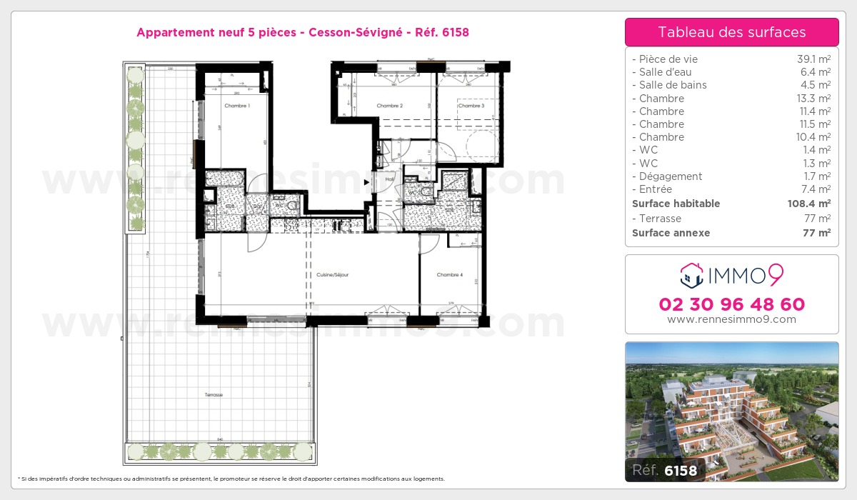 Plan et surfaces, Programme neuf Cesson-Sévigné Référence n° 6158