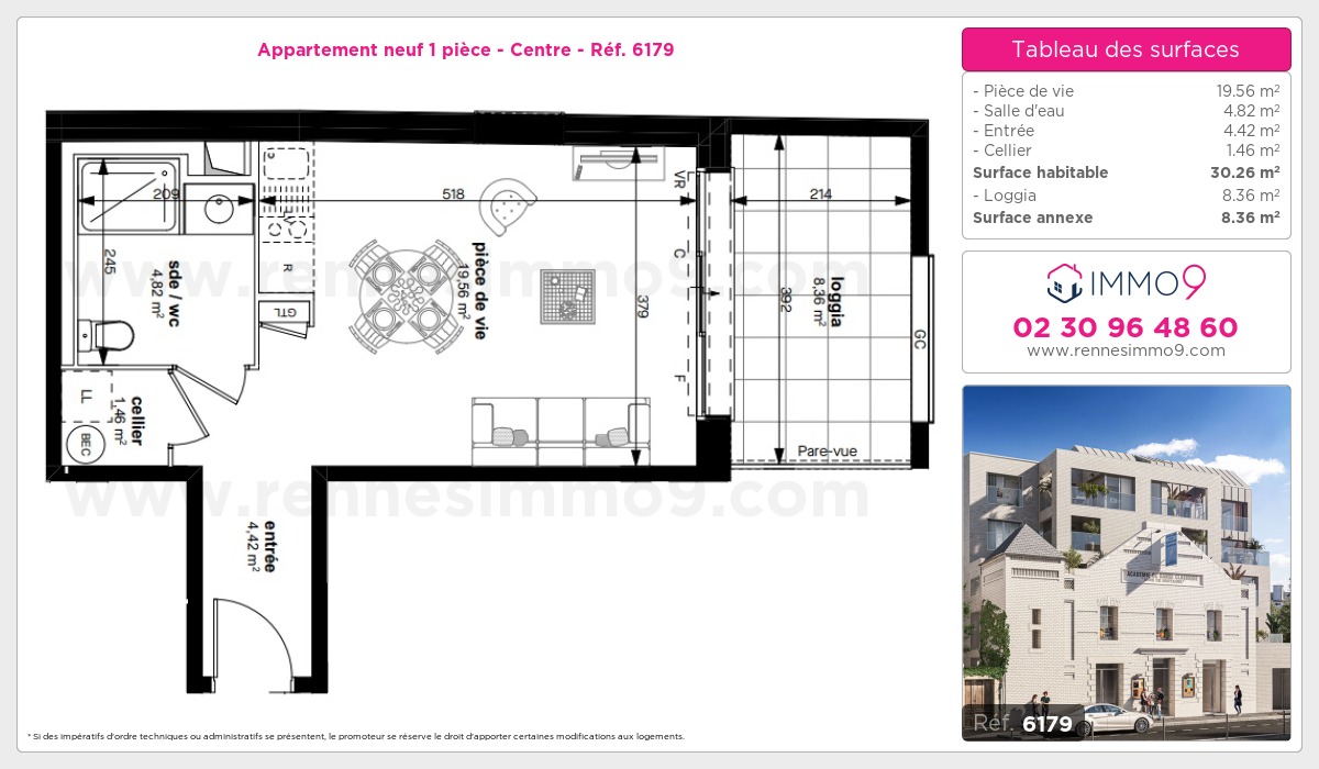 Plan et surfaces, Programme neuf Rennes : Centre Référence n° 6179