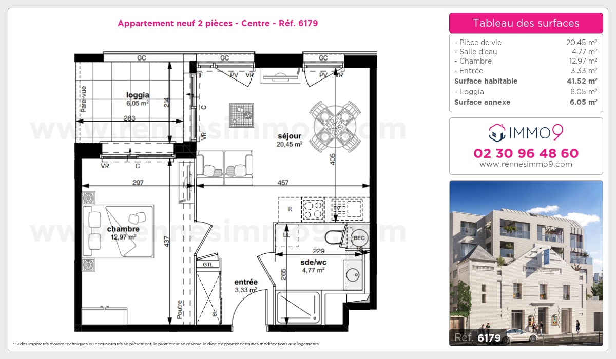 Plan et surfaces, Programme neuf Rennes : Centre Référence n° 6179