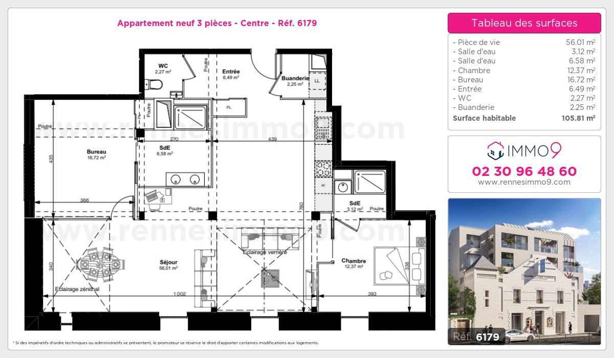 Plan et surfaces, Programme neuf Rennes : Centre Référence n° 6179