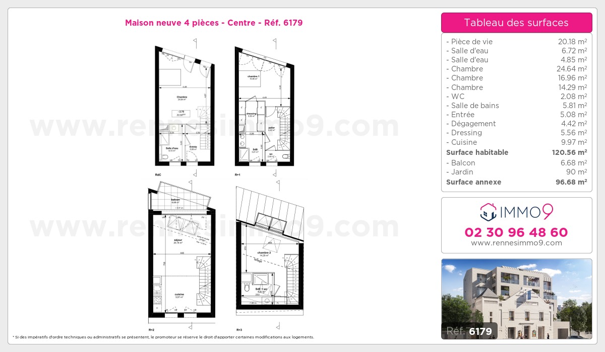 Plan et surfaces, Programme neuf Rennes : Centre Référence n° 6179