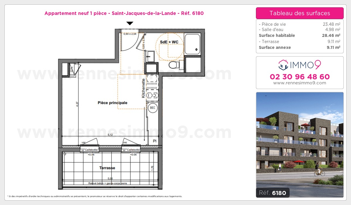 Plan et surfaces, Programme neuf Saint-Jacques-de-la-Lande Référence n° 6180