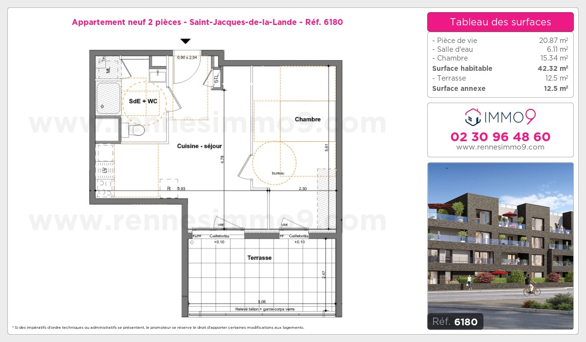 Plan et surfaces, Programme neuf Saint-Jacques-de-la-Lande Référence n° 6180