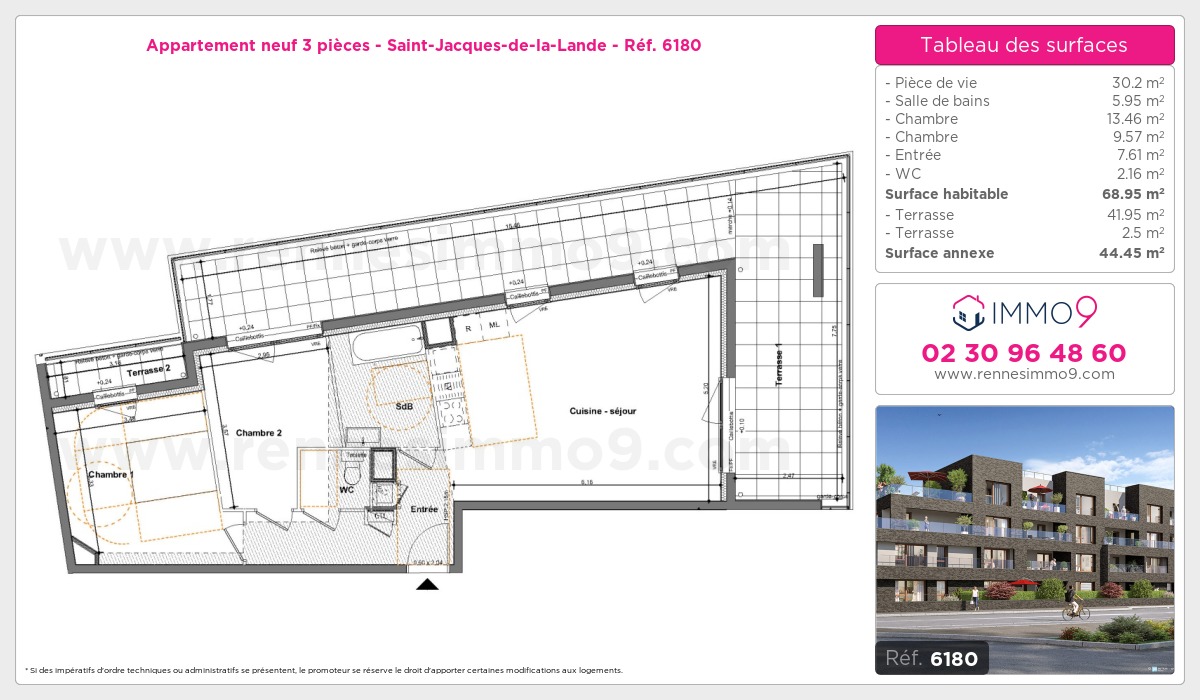 Plan et surfaces, Programme neuf Saint-Jacques-de-la-Lande Référence n° 6180