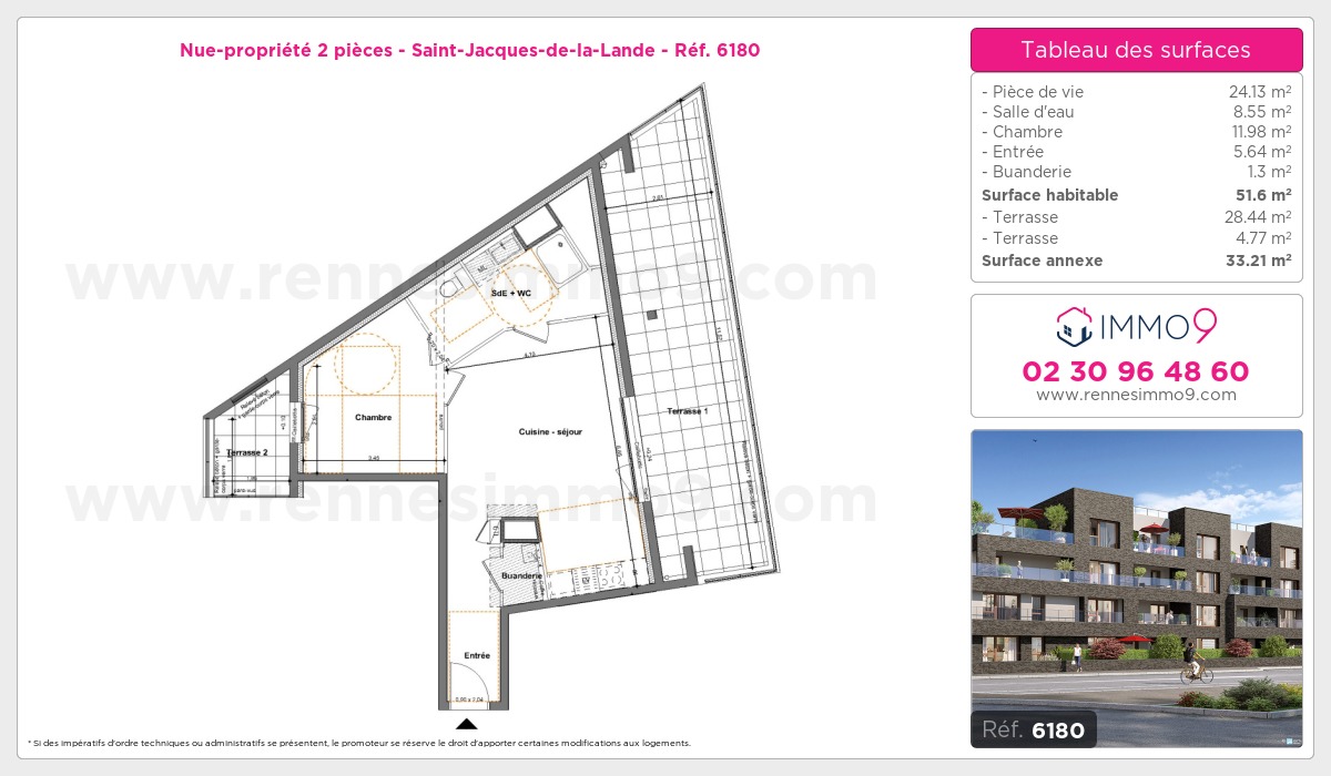Plan et surfaces, Programme neuf Saint-Jacques-de-la-Lande Référence n° 6180