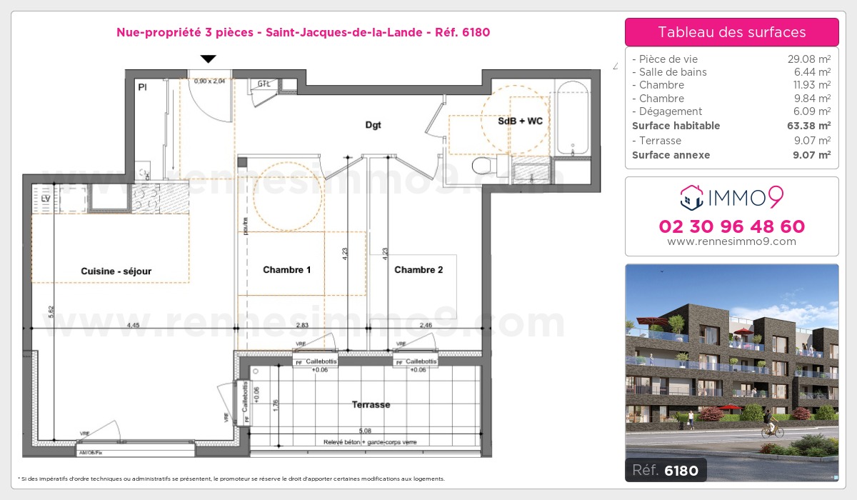 Plan et surfaces, Programme neuf Saint-Jacques-de-la-Lande Référence n° 6180