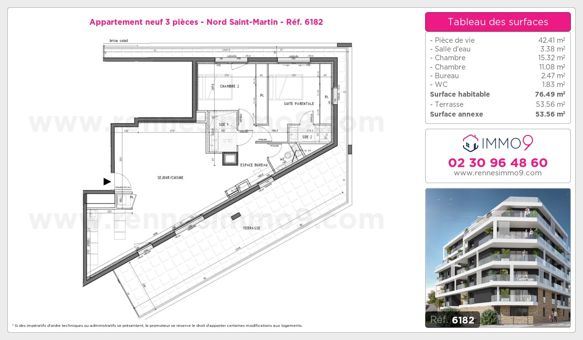 Plan et surfaces, Programme neuf Rennes : Nord Saint-Martin Référence n° 6182