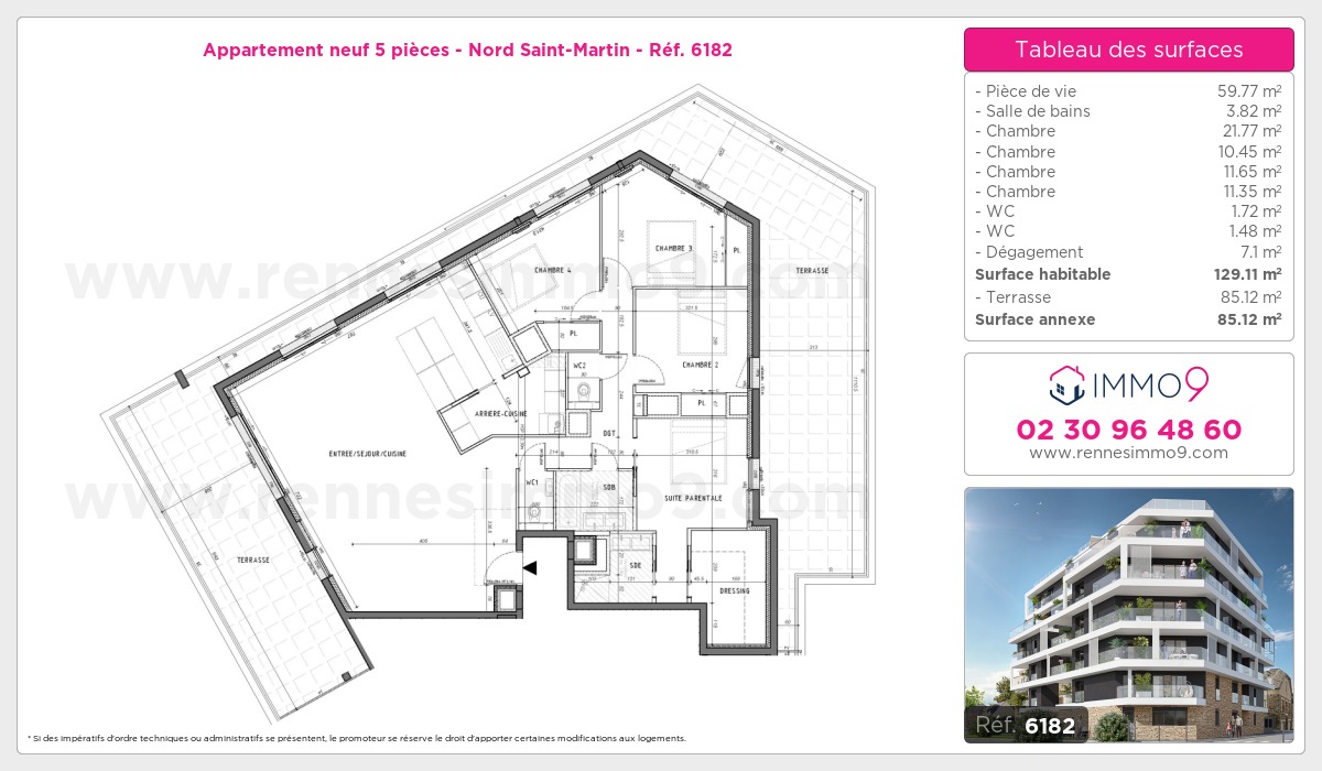 Plan et surfaces, Programme neuf Rennes : Nord Saint-Martin Référence n° 6182