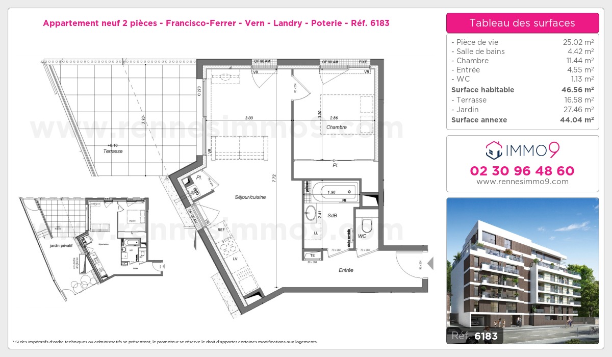 Plan et surfaces, Programme neuf Rennes : Francisco-Ferrer - Vern - Landry - Poterie Référence n° 6183