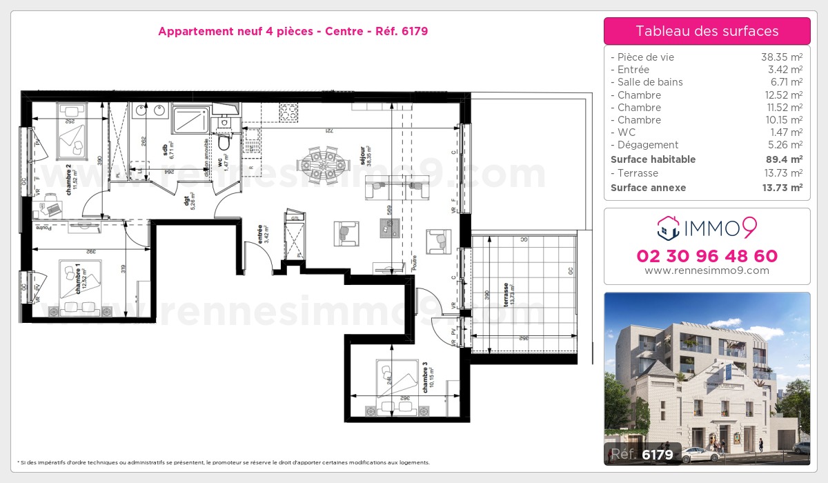 Plan et surfaces, Programme neuf Rennes : Centre Référence n° 6179