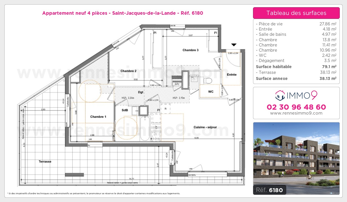 Plan et surfaces, Programme neuf Saint-Jacques-de-la-Lande Référence n° 6180