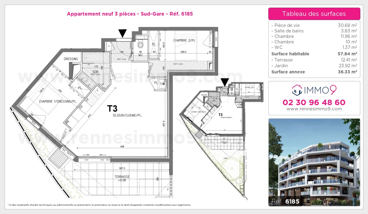 Plan et surfaces, Programme neuf Rennes : Sud-Gare Référence n° 6185