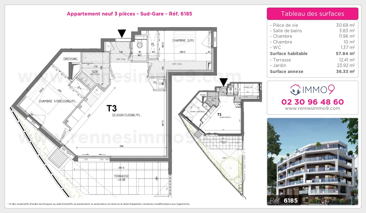 Plan et surfaces, Programme neuf Rennes : Sud-Gare Référence n° 6185