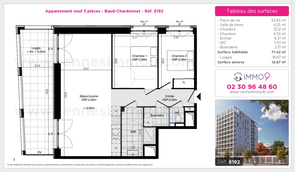 Plan et surfaces, Programme neuf Rennes : Baud-Chardonnet Référence n° 6192