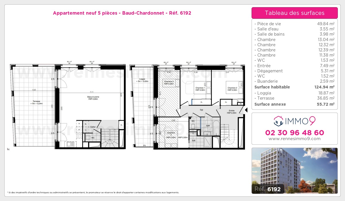 Plan et surfaces, Programme neuf Rennes : Baud-Chardonnet Référence n° 6192