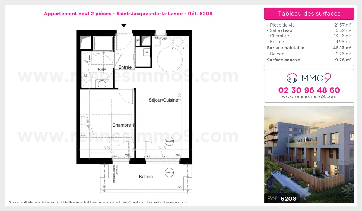 Plan et surfaces, Programme neuf Saint-Jacques-de-la-Lande Référence n° 6208