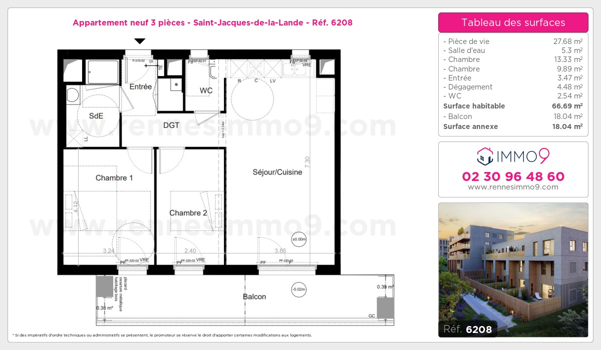 Plan et surfaces, Programme neuf Saint-Jacques-de-la-Lande Référence n° 6208