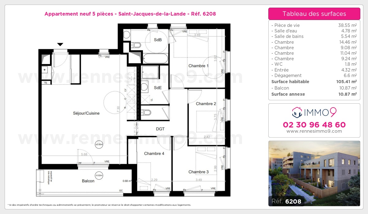 Plan et surfaces, Programme neuf Saint-Jacques-de-la-Lande Référence n° 6208