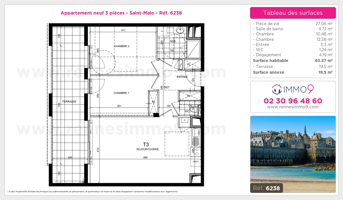 Plan et surfaces, Programme neuf Saint-Malo Référence n° 6238