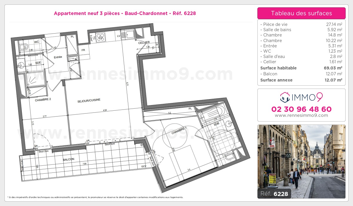 Plan et surfaces, Programme neuf Rennes : Baud-Chardonnet Référence n° 6228