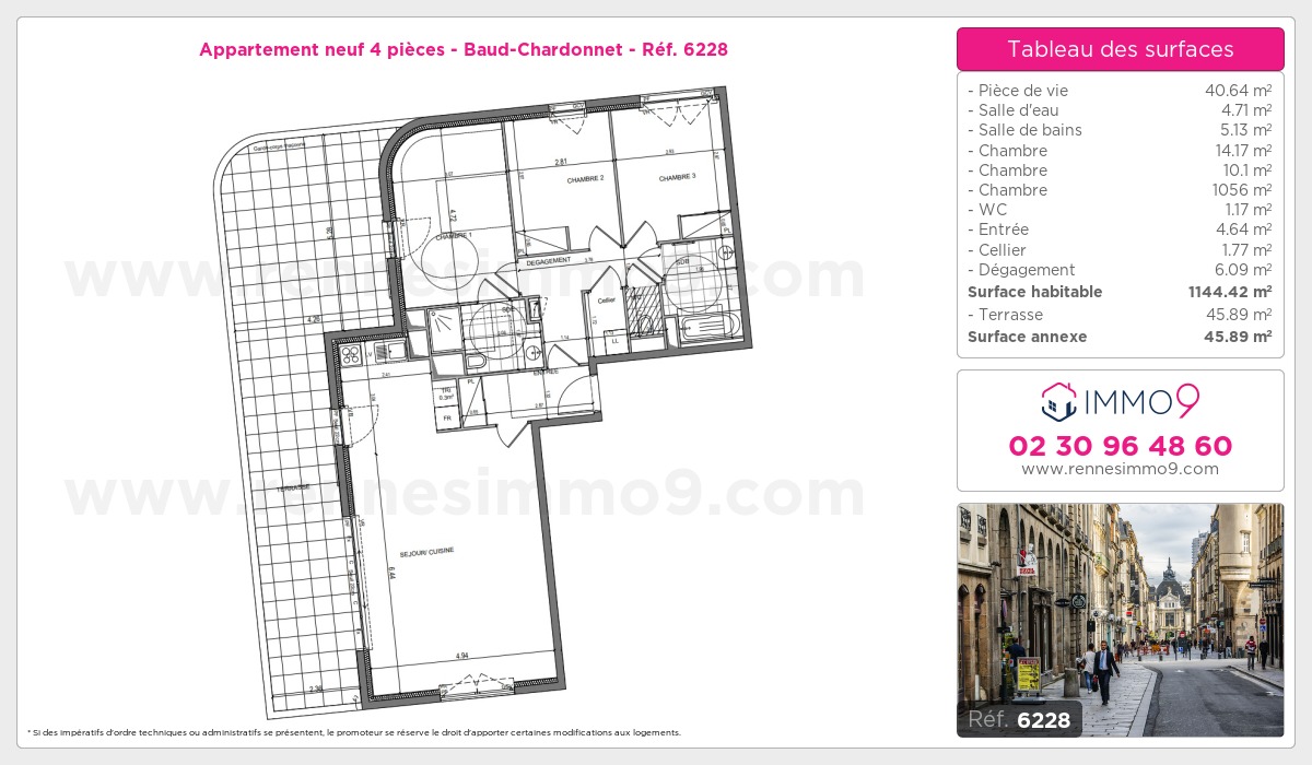 Plan et surfaces, Programme neuf Rennes : Baud-Chardonnet Référence n° 6228