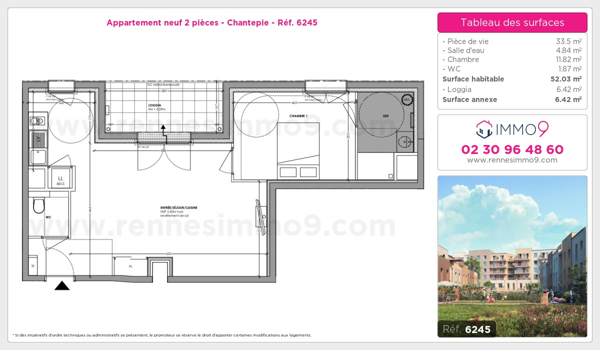 Plan et surfaces, Programme neuf Chantepie Référence n° 6245