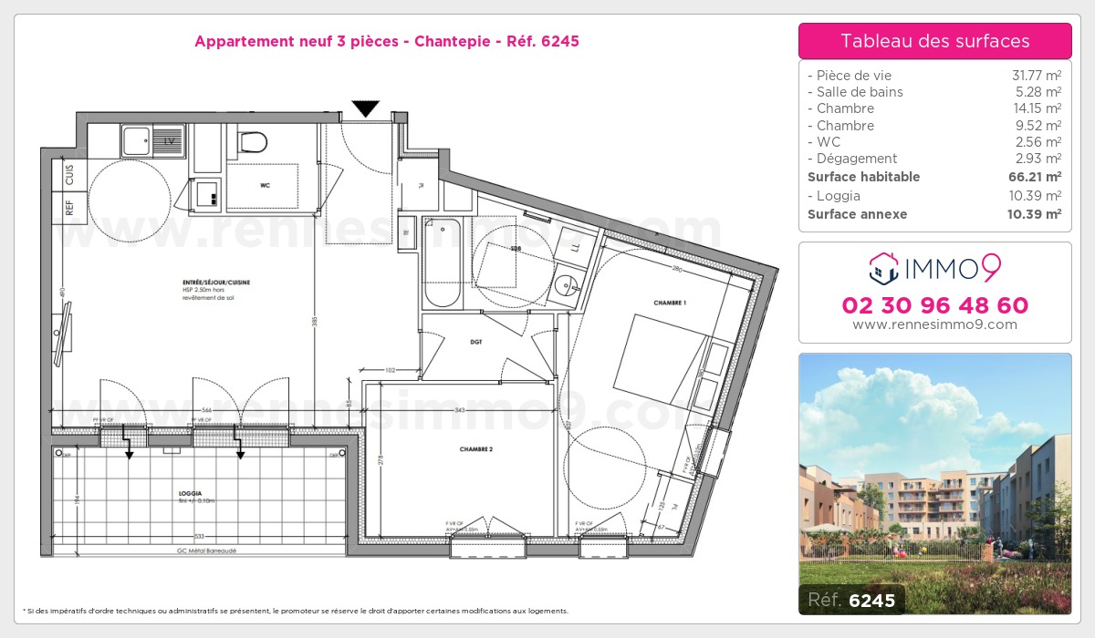 Plan et surfaces, Programme neuf Chantepie Référence n° 6245