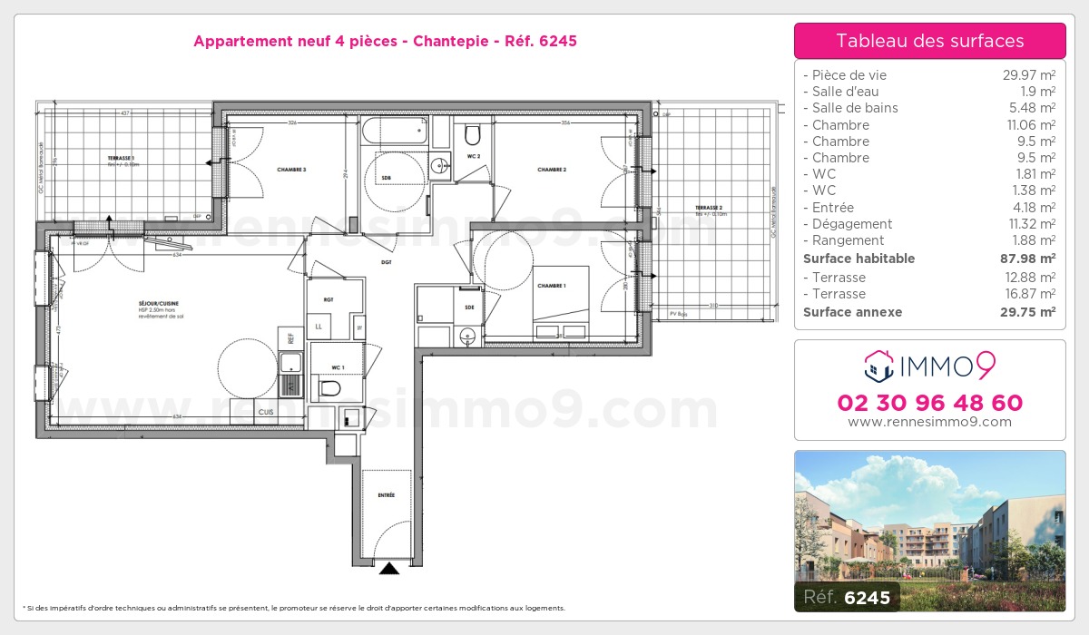 Plan et surfaces, Programme neuf Chantepie Référence n° 6245