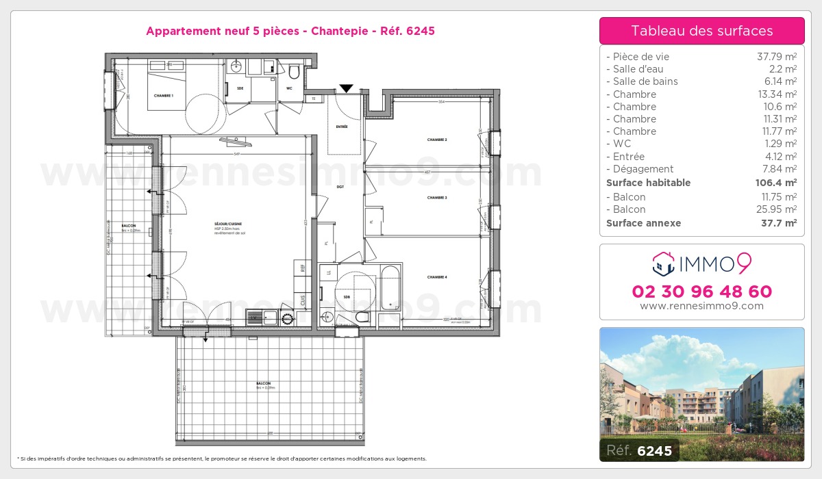 Plan et surfaces, Programme neuf Chantepie Référence n° 6245