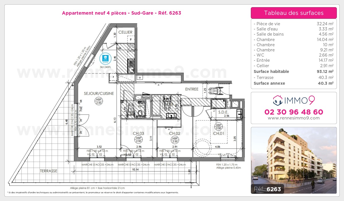 Plan et surfaces, Programme neuf Rennes : Sud-Gare Référence n° 6263