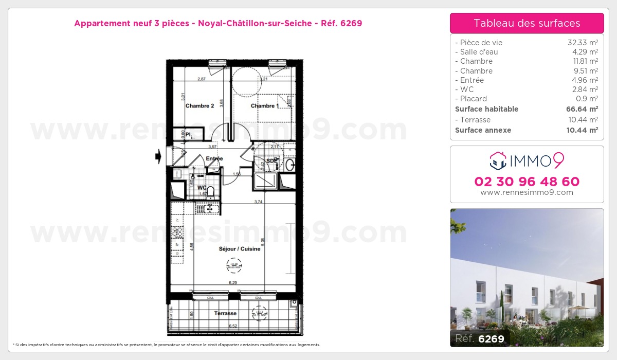 Plan et surfaces, Programme neuf Noyal-Châtillon-sur-Seiche Référence n° 6269