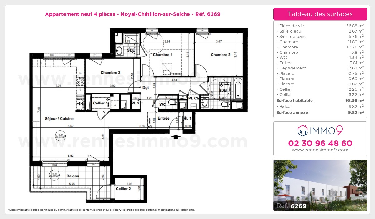 Plan et surfaces, Programme neuf Noyal-Châtillon-sur-Seiche Référence n° 6269