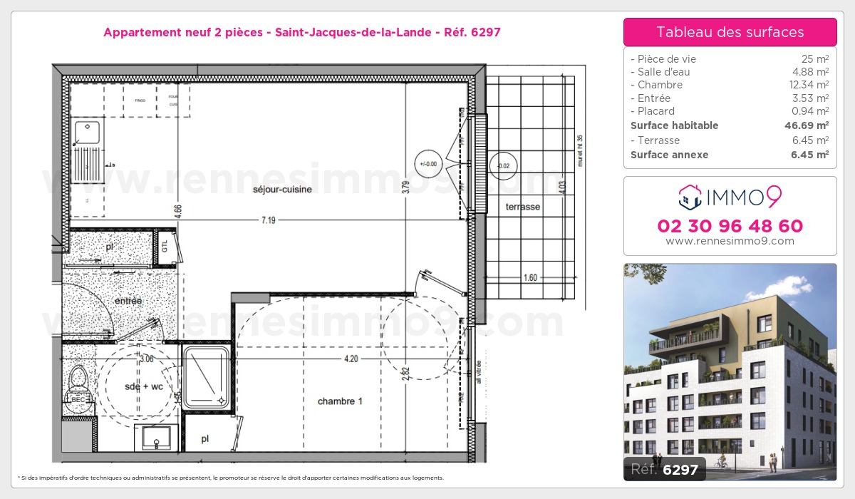 Plan et surfaces, Programme neuf Saint-Jacques-de-la-Lande Référence n° 6297