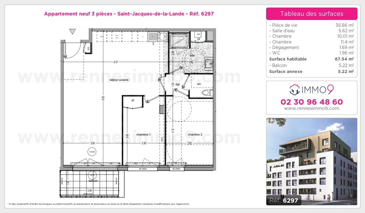 Plan et surfaces, Programme neuf Saint-Jacques-de-la-Lande Référence n° 6297