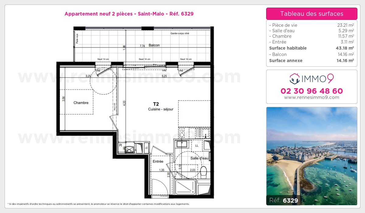 Plan et surfaces, Programme neuf Saint-Malo Référence n° 6329