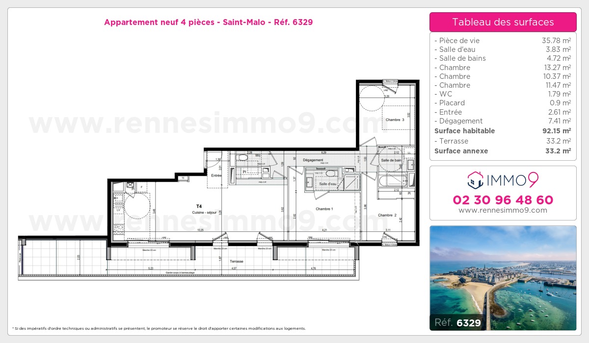 Plan et surfaces, Programme neuf Saint-Malo Référence n° 6329