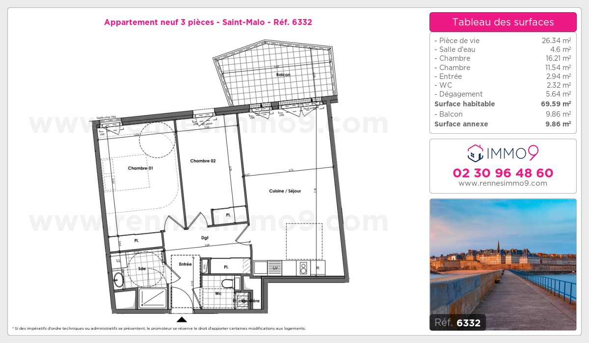 Plan et surfaces, Programme neuf Saint-Malo Référence n° 6332