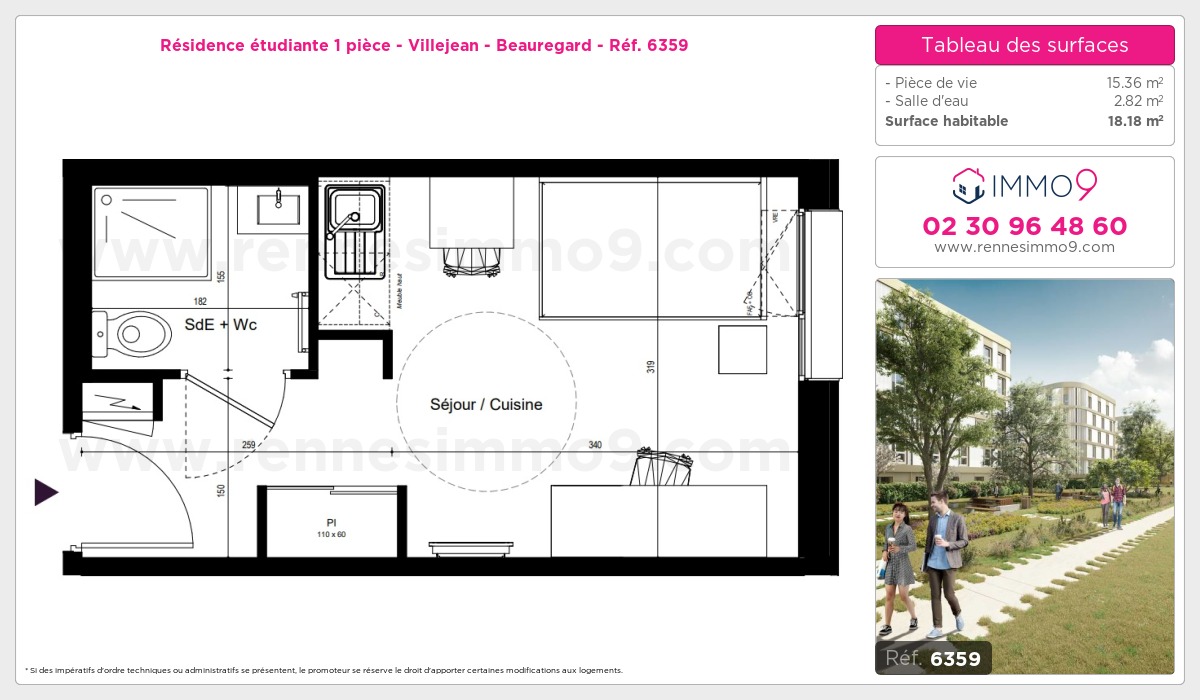 Plan et surfaces, Programme neuf Rennes : Villejean - Beauregard Référence n° 6359